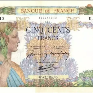 Meilleur Prix Billet France 500 Francs La Paix - 07-01-1943 Série U.7734-043