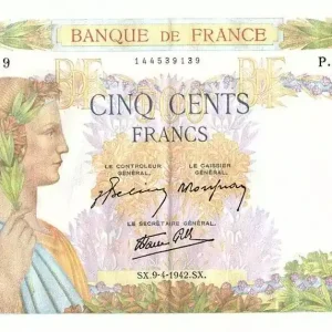 Billet France 500 Francs La Paix - 09-04-1942 Série P.5782-139 Populaire