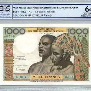 Billet BCEAO 1000 Francs Sénégal - Fleuve - ND - PCGS UNC 64 Offre Spéciale