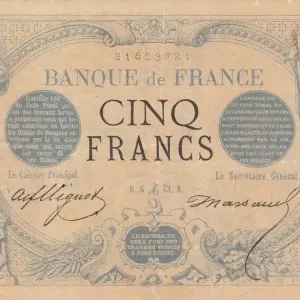 Promotion Saisonnière Billet France 5 Francs Noir - 06-12-1873 Série D.3267