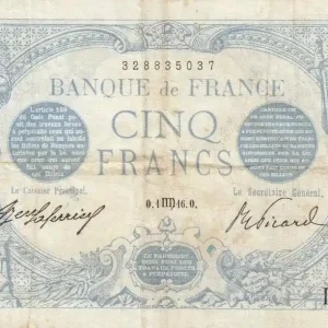 Original Billet France 5 Francs Bleu - 01-08-1916 Série L.13154