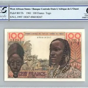Billet BCEAO 100 Francs Togo - Masque - 1961 - PCGS UNC 65 OPQ Bon Plan