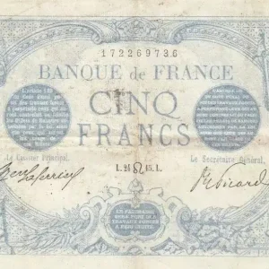 Billet France 5 Francs Bleu - 24-07-1915 Série U.6891 Prix Choc