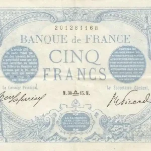 Billet France 5 Francs Bleu - 30-09-1915 Série G.8052 TTB Acheter Direct