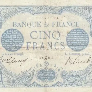 Édition Limitée Billet France 5 Francs Bleu - 08-12-1915 Série B.9204