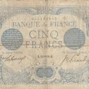Billet France 5 Francs Bleu - 12-01-1916 Série X.9768 Vente Flash