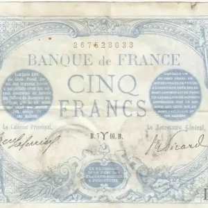 Billet France 5 Francs Bleu - 07-03-1916 Série D.10702 Livraison Mondiale