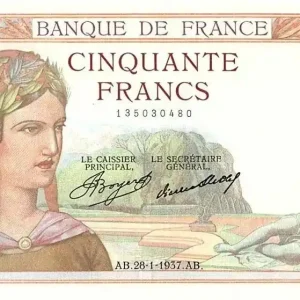 Billet France 50 Francs Cérès - 28-01-1937 Série F.5402 Meilleure Qualité
