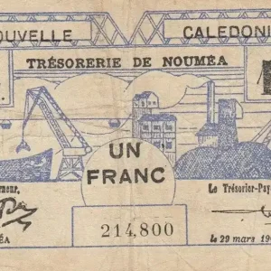 Billet Nle Calédonie 1 Franc Dock - Cerf, Croix de Lorraine - 29-03-1943 Petit Prix