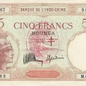 Commande En Gros Billet Nouvelles Hébrides 5 Francs Walhain surchargé France Libre - 1941 Série M.67