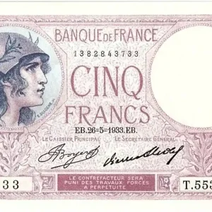 Billet France 5 Francs Violet - 26-05-1933 Série T.55314 Affaire À Saisir