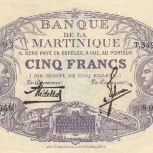 Billet Martinique 5 Francs Cabasson, Violet - 1934 Série T.349 Acheter En Ligne
