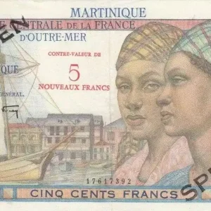 Billet Martinique 500 Francs Pointe-À-Pitre - 1960 - Spécimen Série B.8 Dernier Modèle