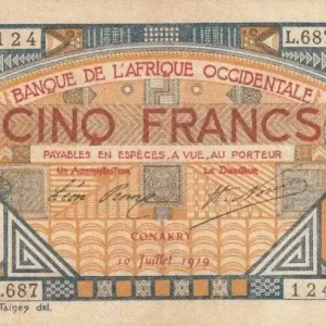 Billet B A O 5 Francs Lion - Conakry - 10-07-1919 Série L.687 Achetez Aujourd’hui