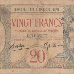 Prix Promo Billet Djibouti 20 Francs Au Paon surchargé FC Croix de Lorraine - Série U.23 - 1943