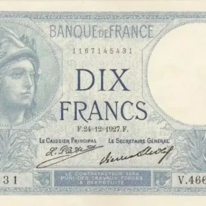 Billet France 10 Francs Minerve - 24-12-1927 Série V.46686 Achat Immédiat