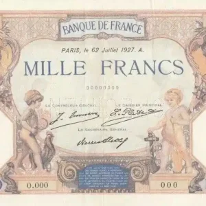 Offre Exclusive Billet France 1000 Francs Cérès et Mercure - Spécimen 62-07-1927