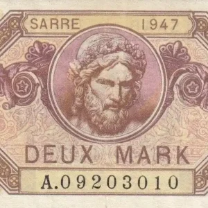 Prix Promo Billet Sarre 2 Mark Portrait de Zeus - Femme et fruits - 1947