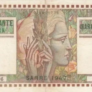 Billet Sarre 50 Mark Portrait de femme - 1947 Série G.3 Achat Immédiat