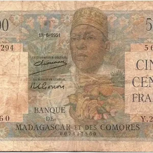 Billet Madagascar 500 Francs Homme et fruits - 1951 Meilleur Prix