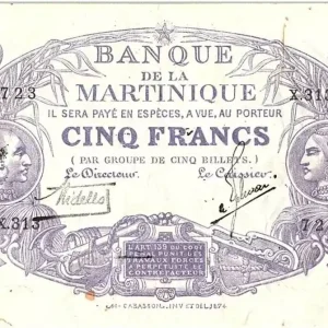 Dernier Modèle Billet Martinique 5 Francs Cabasson, Violet - 1934 Série X.313