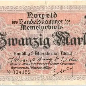 Billet Memel 20 Mark Ferme et Animaux - 1922 Affaire À Saisir