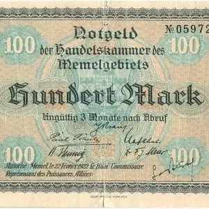 Billet Memel 100 Mark Vue de Memel - 1922 Dernier Modèle