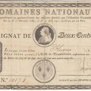 Billet France 200 Livres Louis XVI - Décembre 1789 et Avril 1790 - Série D.10174 Prix Cassé