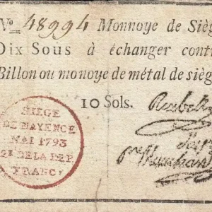 Solde Billet Mayence 10 Sols Noir - Tampon rouge - Mai 1793