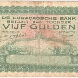 Billet Curaçao 5 Gulden Femme assise, port - 1943 Original