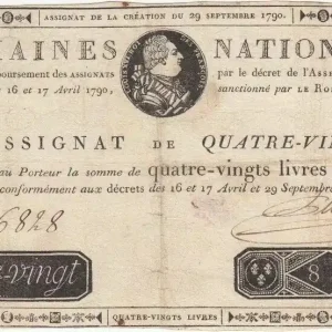 Vente Flash Billet France 80 Livres Louis XVI - 29-09-1790 - Sign. Pinard