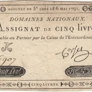 Billet France 5 Livres Timbre sec Louis XVI - 06-05-1791 - Série 3 K Acheter En Ligne