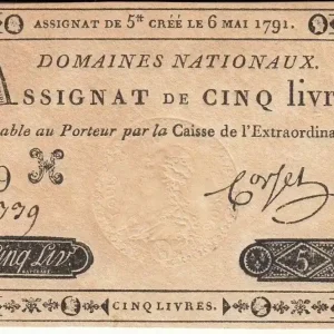 Billet France 5 Livres Timbre sec Louis XVI - 06-05-1791 - Série 19 X Commander Vite