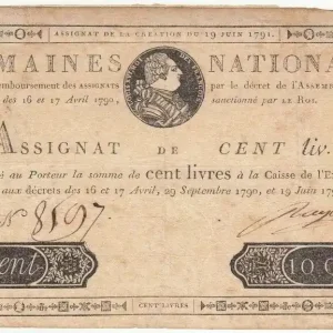 Livraison Express Billet France 100 Livres Louis XVI - 19-06-1791 - Sign. Ragueneau