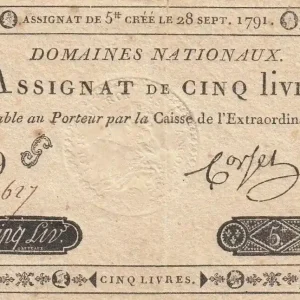 Pas Cher Billet France 5 Livres Timbre sec Louis XVI - 28-09-1791 - Série 39 G