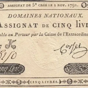 Billet France 5 Livres Timbre sec Louis XVI - 01-11-1791 - Série 57 K Réduction