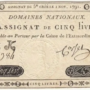 Billet France 5 Livres Timbre sec Louis XVI - 01-11-1791 - Série 85 K Quantité Limitée
