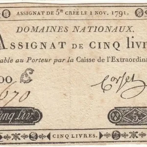 Must-Have Billet France 5 Livres Timbre sec Louis XVI - 01-11-1791 - Série 100 E