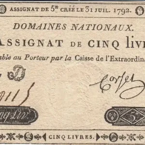 Vente Directe Billet France 5 Livres Timbre sec Louis XVI - 31-07-1792 - Série 27 D