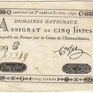 Offre Exclusive Billet France 5 Livres Timbre sec Louis XVI - 31-07-1792 - Série 29 C
