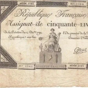 Prix Bas Billet France 50 Livres France assise - 14-12-1792 - Sign. Cottenel