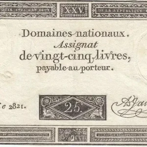 Prix Bas Billet France 25 Livres Impression noire - 06-06-1793 - Sign. A. Jame