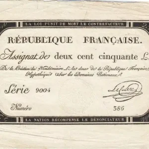 Billet France 250 Livres 7 Vendemiaire An II - 28.9.1793 - Sign. Leclerc Prix Bas