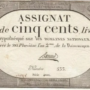 Achetez Aujourd’hui Billet France 500 Livres 20 Pluviose An II - 8.2.1794 - Sign. Barraud