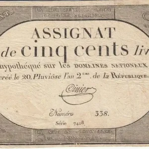Offre Spéciale Billet France 500 Livres 20 Pluviose An II - 8.2.1794 - Sign