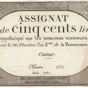 Billet France 500 Livres 20 Pluviose An II - 8.2.1794 - Sign. Dutour Usine Directe