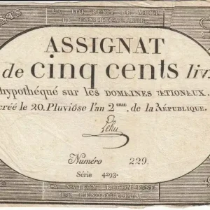 Nouvelle Collection Billet France 500 Livres 20 Pluviose An II - 8.2.1794 - Sign. Lehu