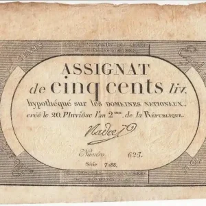 Bon Marché Billet France 500 Livres 20 Pluviose An II - 8.2.1794 - Sign. Nadal