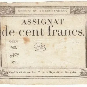 Super Prix Billet France 100 Francs 18 Nivose An III - 7.1.1795 - Sign. Godet