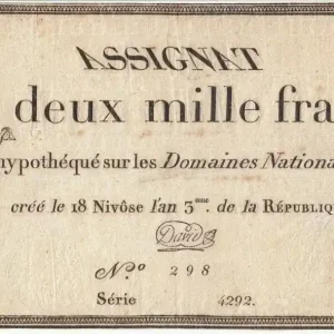Remise Billet France 2000 Francs 18 Nivose An III - 7.1.1795 - Sign. David